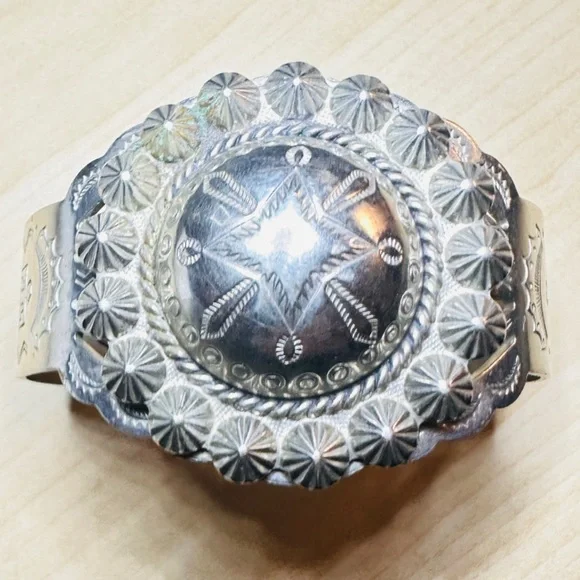 Fred Harvey Style Celestial Silver Cuff Bracelet - Picture 6 of 6